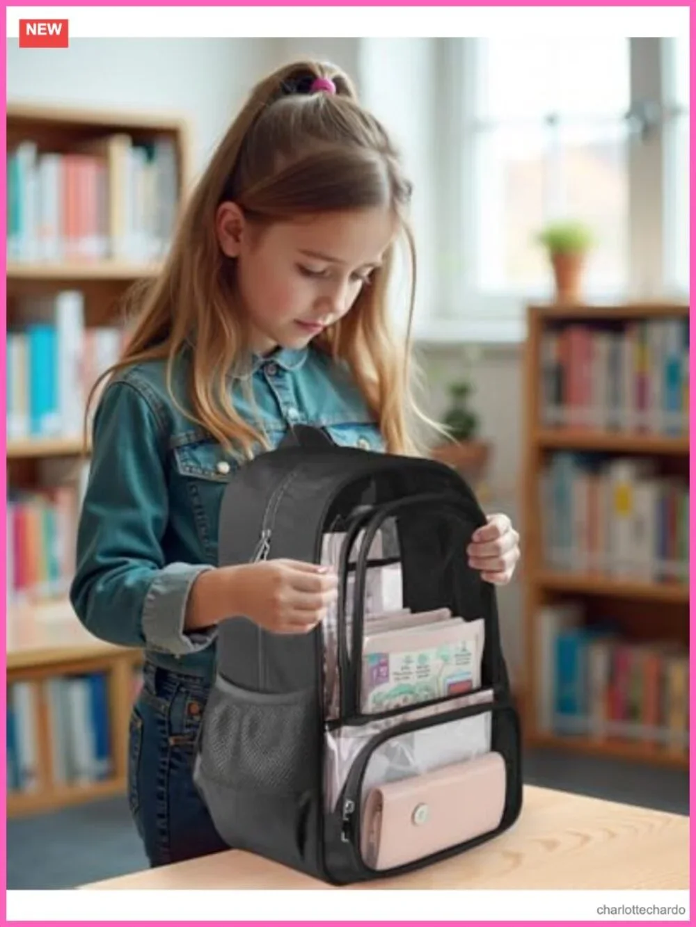 Clear Backpack PVC Oxford Fabric Heavy Duty Transparent Bookbag Large Capacity